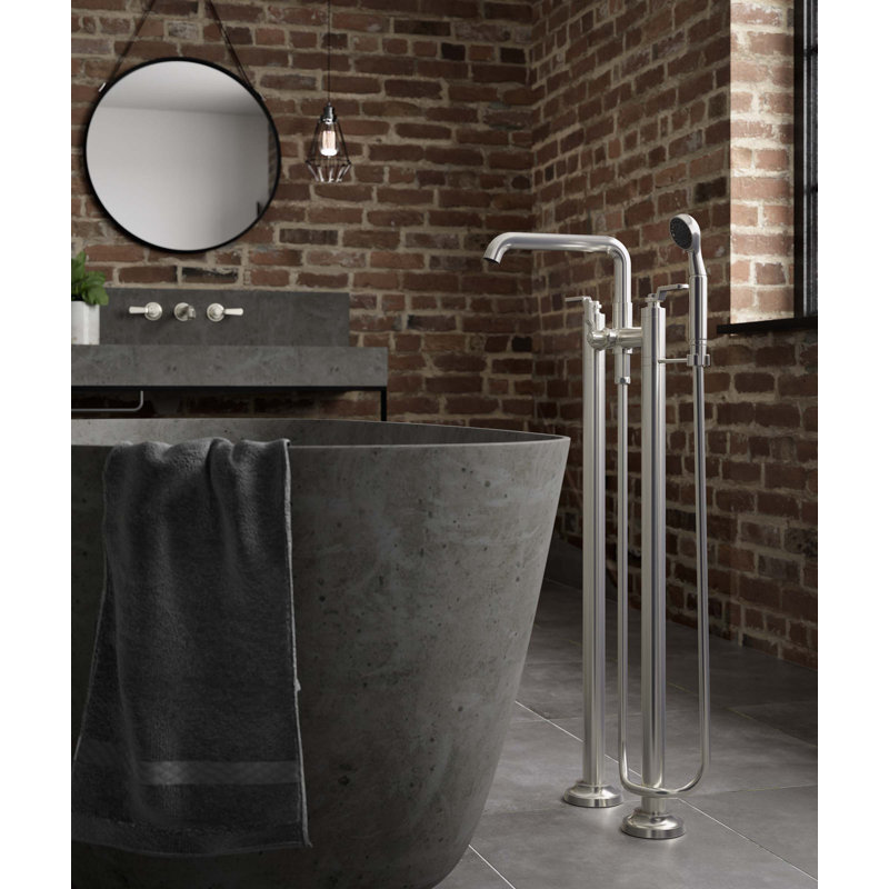 Descanso Tub Filler with Diverter, Cross Handle, Satin Nickel/Red