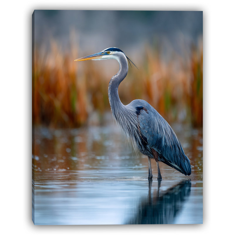 «Autumn Water Heron», art mural sur toile tendue, H 36 po x l 24 po
