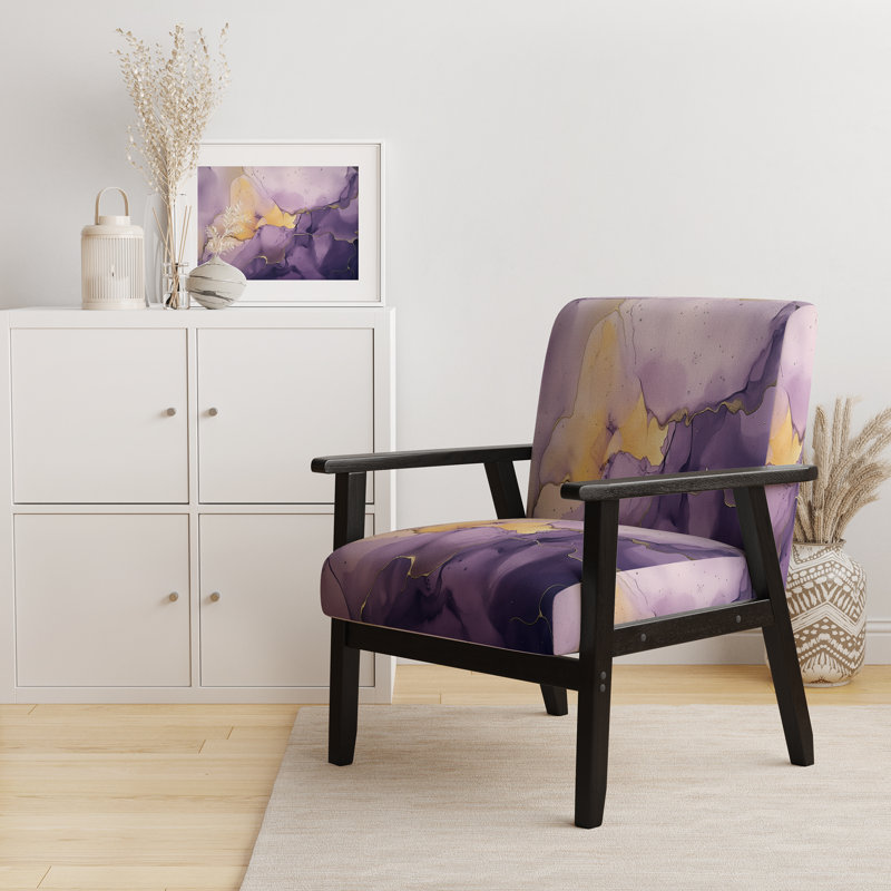 Fauteuil Berdahl, Mauve / doré, Accoudoirs carrés noirs