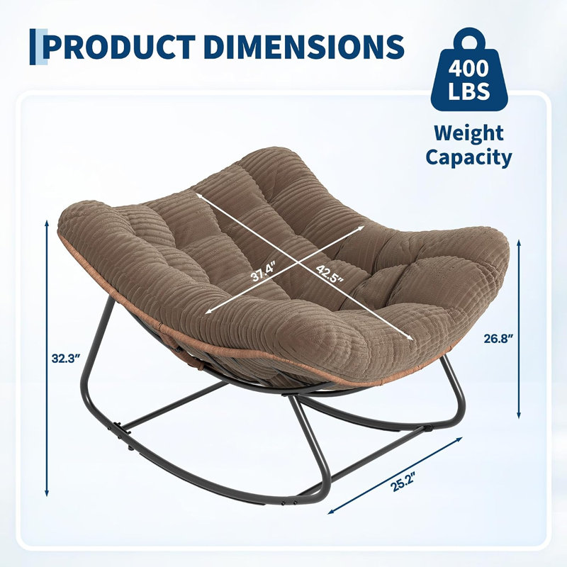 Chaise berçante surdimensionnée avec coussin Papasan, Brun, Brun