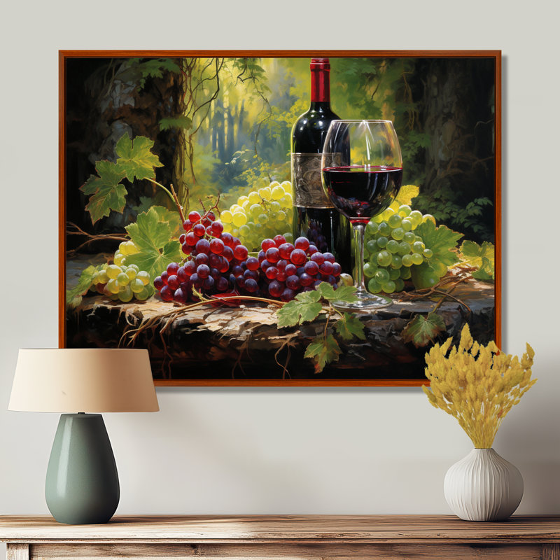 Cabernets calmes - impressions sur toile vin, H 12 po x l 20 po x P 1 po, Cadre flottant brun