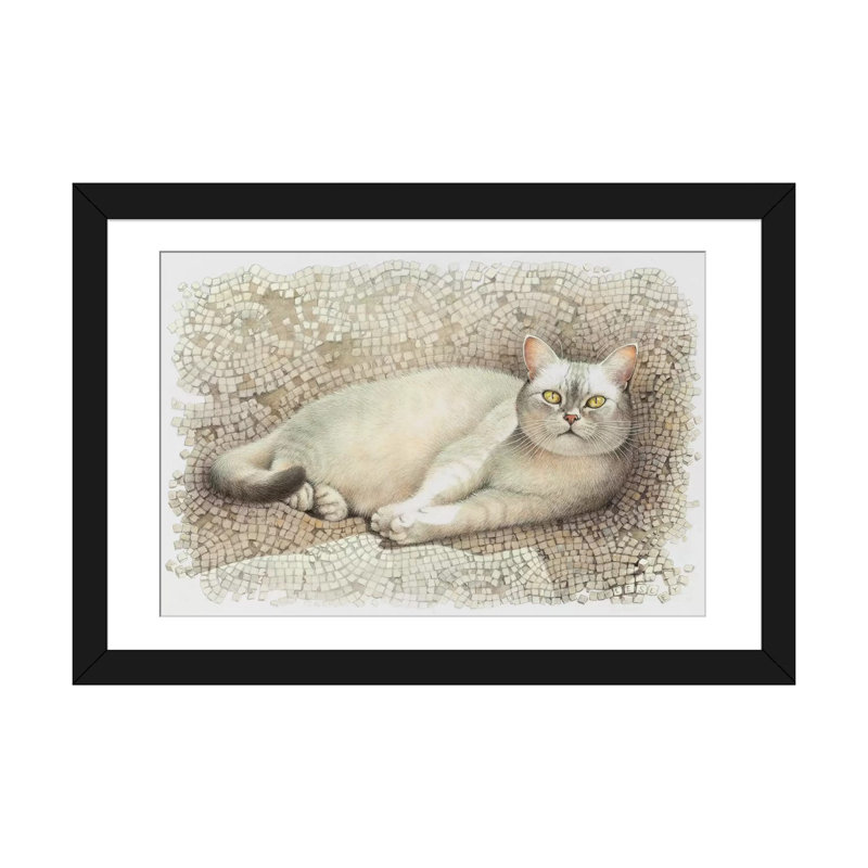 « mumu reposer on sun warmed mosaic », impression sur toile, Papier d'art encadré noir, H 16 po x l 24 po x P 1 po, Blanc