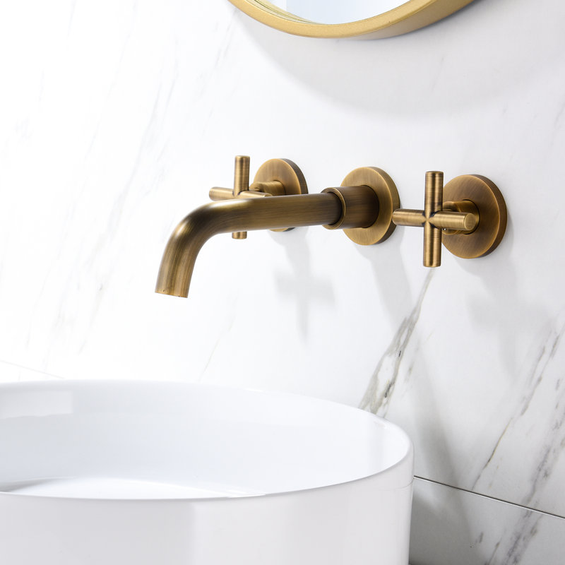 Robinet de salle de bain mural en bronze - Design élégant, assorti à tout décor de lavabo en laiton massif, finition goutte à goutte et galvanisée pour plus de durabilité et de style