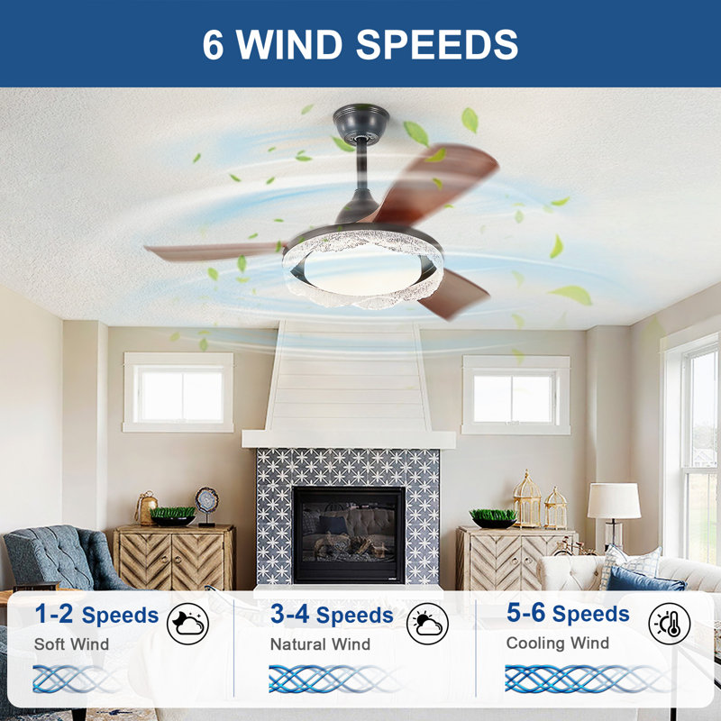 42" 3-Blade Walnut Ceiling Fan with LED Light,Remote Control,6-Speed,Reversible Airflow,Dimmable Lighting,Height-Adjustable for Living Room Covered Patios