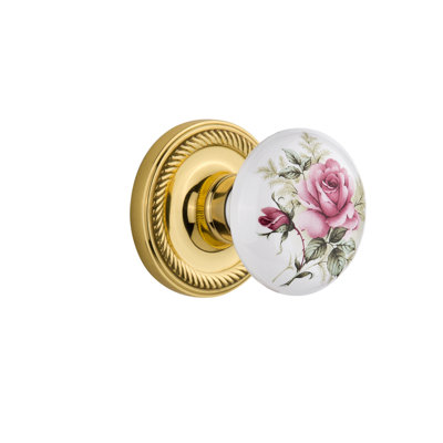 Rope Rosette with White Rose Porcelain Door Knob