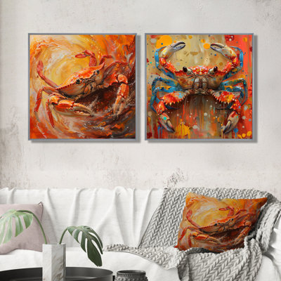 Orange Yellow Cancer Constellation I - Astronomy Cancer Wall Art - Modern Wall Art For Living Room 2 Piece
