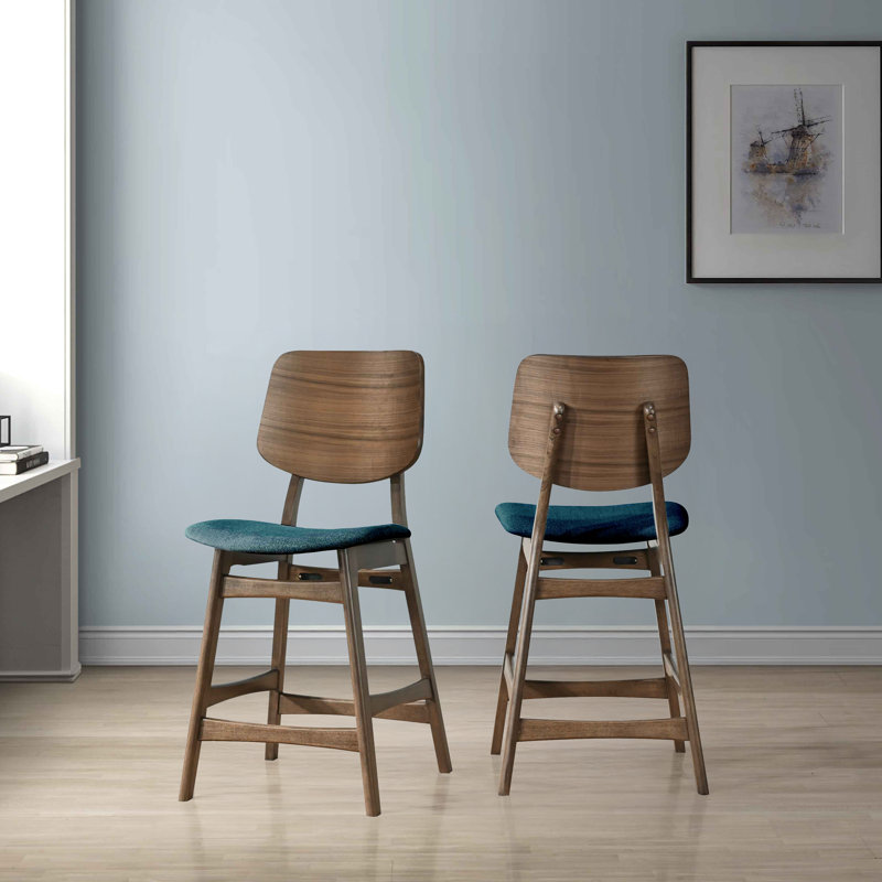 Chaise de comptoir en bois avec coussin bleu sarcelle Gannaway, Bleu sarcelle / brun