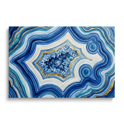 Peinture à l'huile abstraite multicolore sur toile géode de cristal bleu, art mural contemporain moderne pour le salon, la chambre à coucher et le bureau personnel