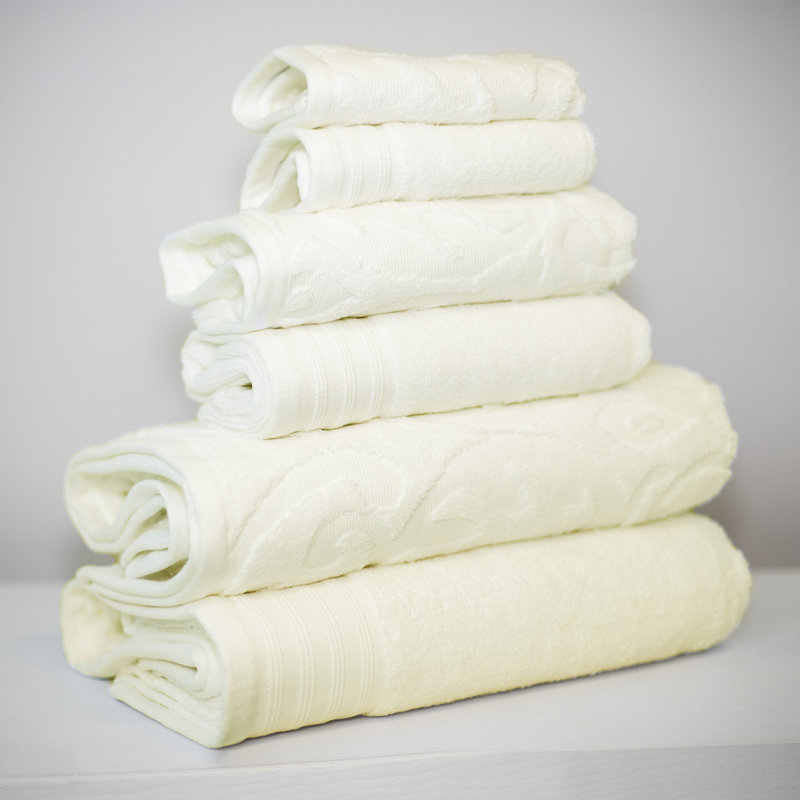 Ensemble de serviettes 6 pièces 100 % coton Jacquard, Ivoire