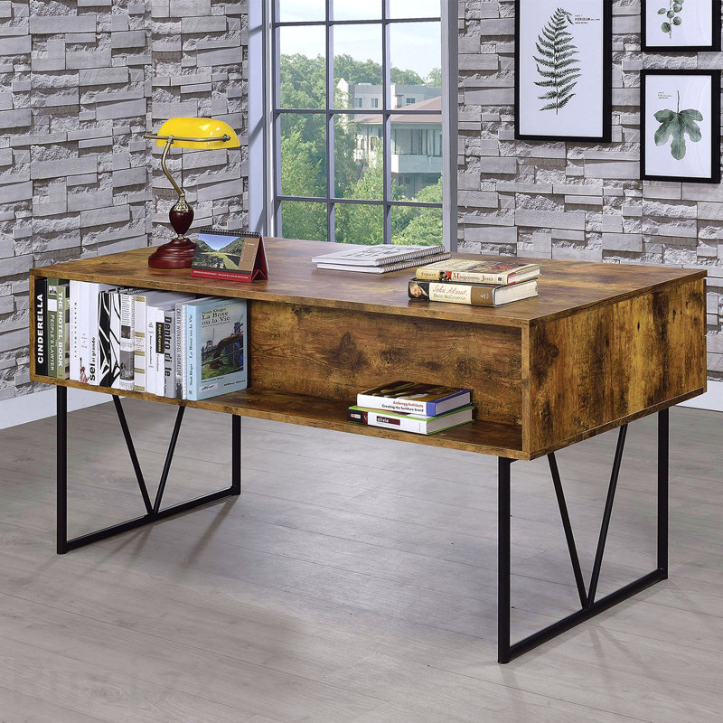 Bureau d'écriture à 4 tiroirs, muscade antique et noir, Brun / Noir