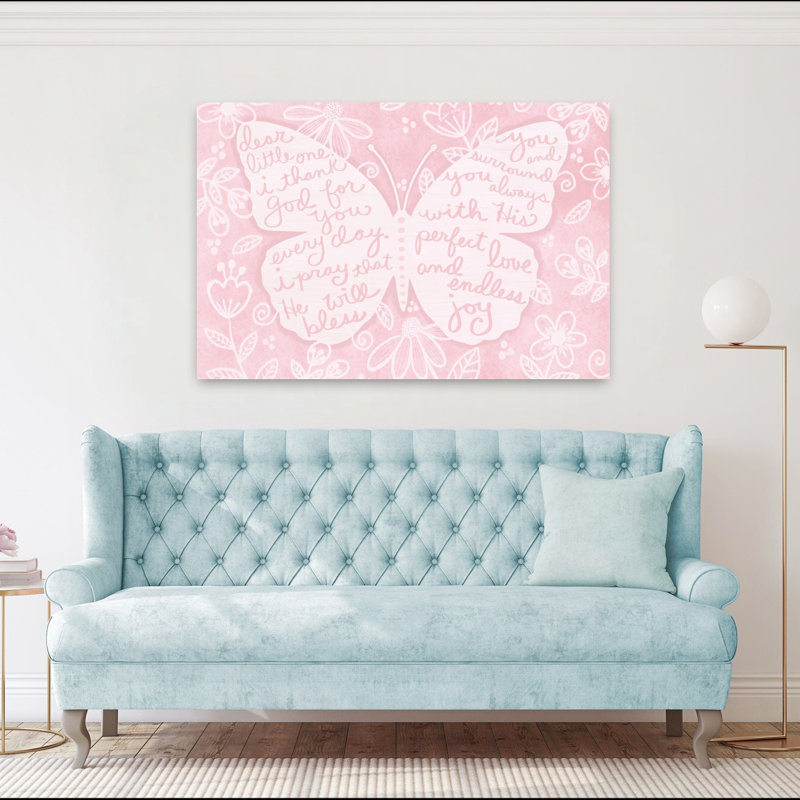 «Dear Little One», art floral contemporain en forme de papillon rose, H 40 po x l 60 po
