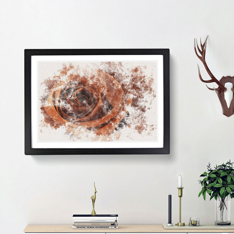 Orange Rose - Picture Frame Graphic Art Print, Black Framed, 24cm H x 33cm W x 2cm D