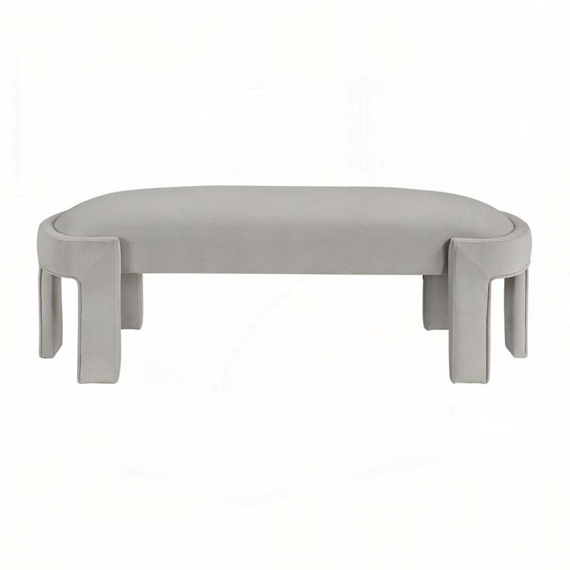 Velvet Fabric  Upholstered Bench, Taupe