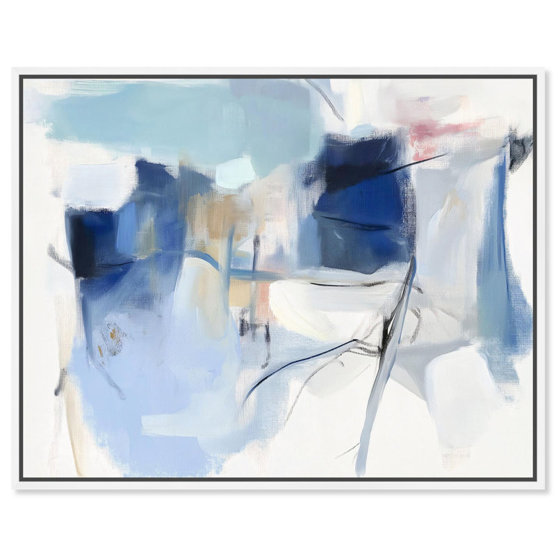 «Winter White II», impression sur toile bleu sarcelle par Art Remedy, H 37 po x l 46 po, Cadre blanc