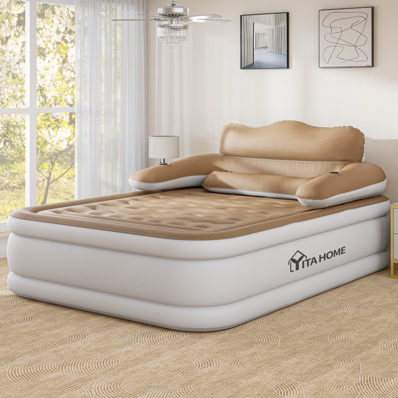 Alwyn Home Black/Grey Queen Size Air Mattress With Headboard, Queen, Brown