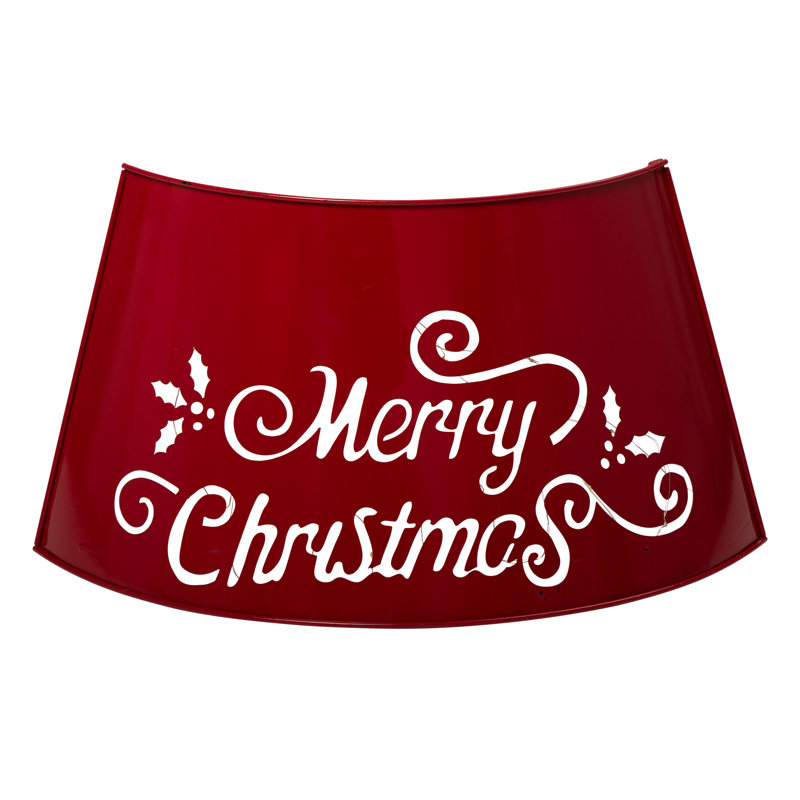 Red Metal Merry Christmas Tree Collar with Lights