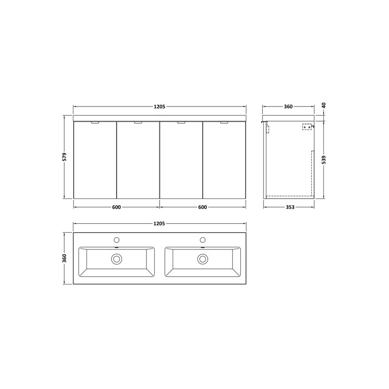 120.5mm Double Bathroom Vanity with Drop In Vitreous China Basin
