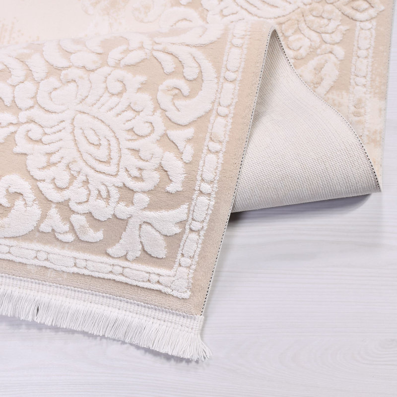 Tapis oriental lavable en machine crème antidérapant, Rectangle 5 pi 3 po x 7 pi 9 po