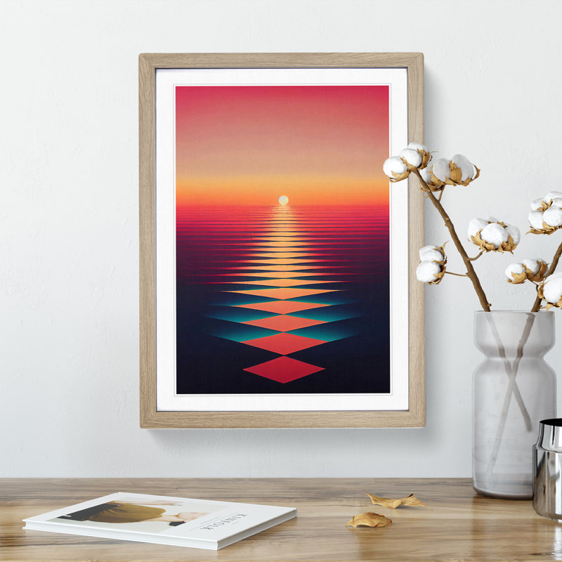 Boundless Abstract Ocean Sunset - Single Picture Frame Print, 34cm H x 25cm W x 2cm D, Oak
