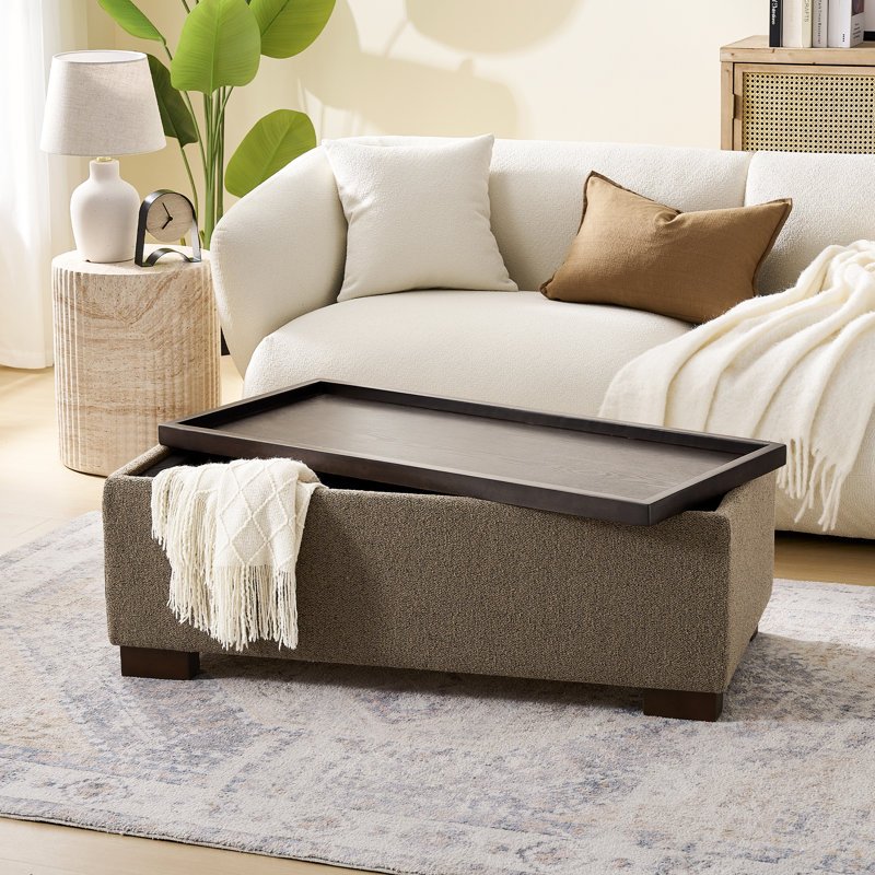 112cm Wide Rectangle Solid Colour Standard Ottoman with Storage, Brown