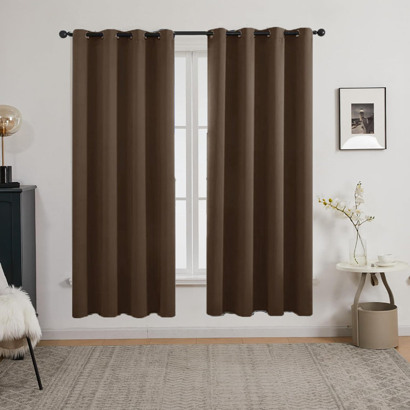Dark Coffee Blackout Curtains For Bedroom Set Of 2 Curtain Panels - Thermal Insulated Room Darkening Curtains,