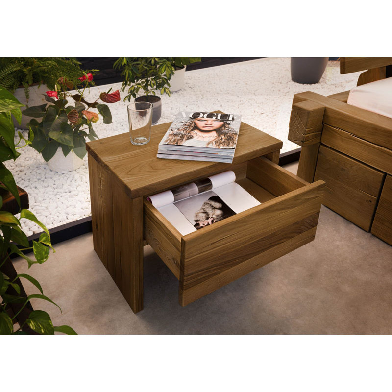 Jangali 35cm W Solid Wood Bedside Table, Brown