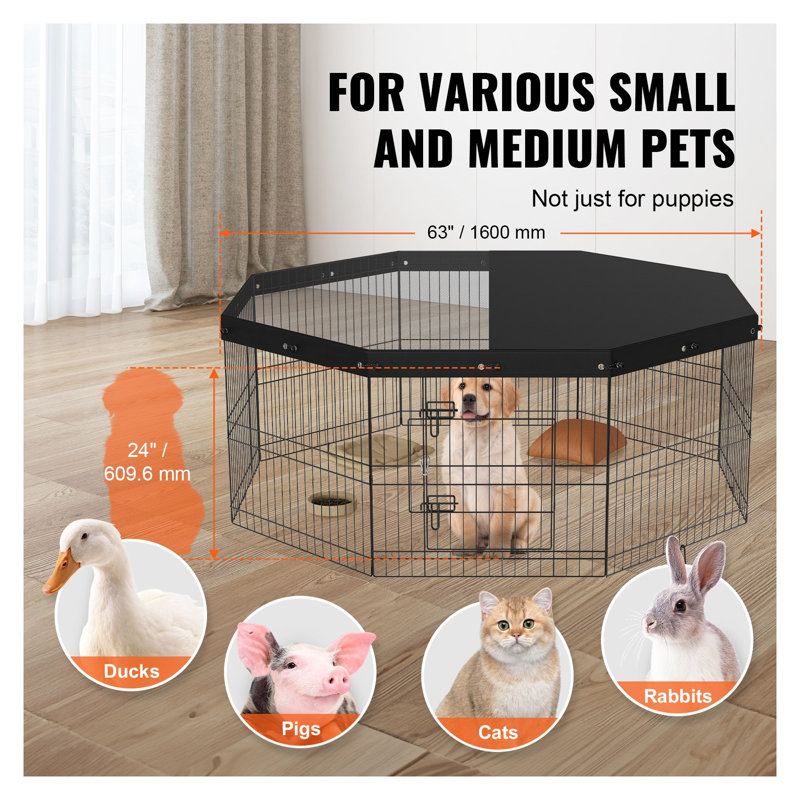 Enclos pour chien pliable 8 panneaux en métal, 24 pouces de hauteur, noir