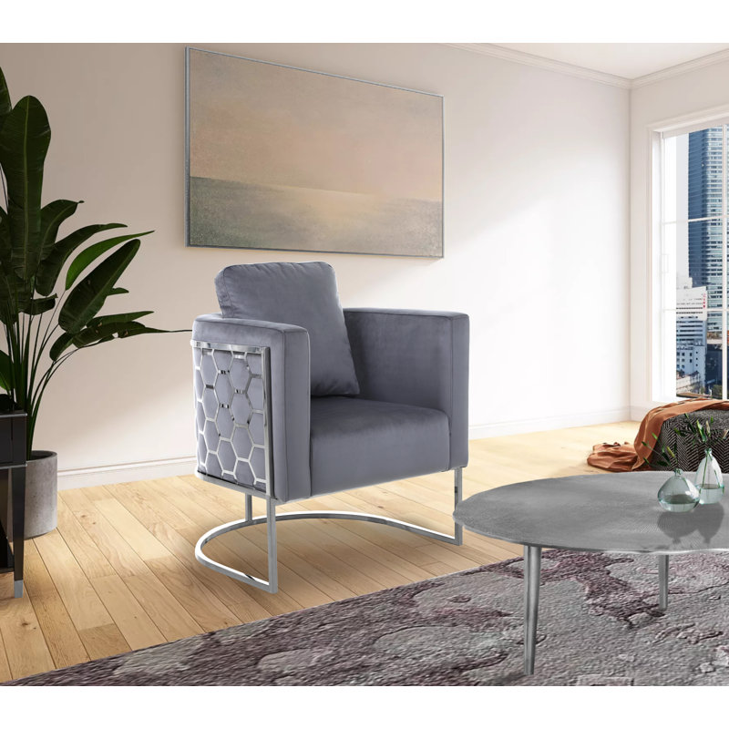 Fauteuil Casa, Velours gris velours, Argent