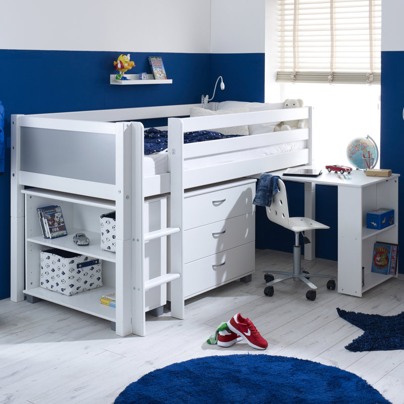 Valorie European Single (90 x 200cm) Mid Sleeper Loft Bed Bed, Basic, White/Grey