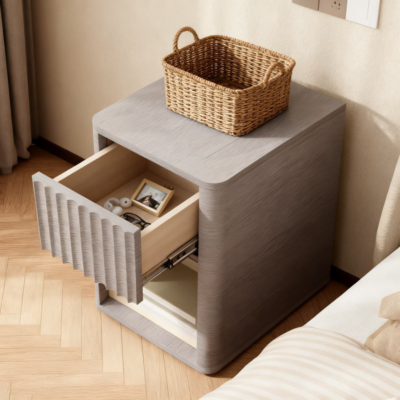 Table de chevet cannelée étroite avec surface en cuir, petite table de bout mince avec tiroir de rangement pour le salon et le chevet dans des espaces compacts