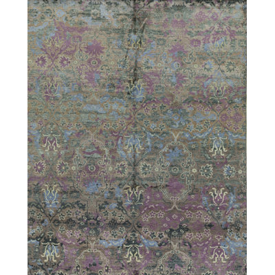 Tapis mauve et rouge noué à la main de haute qualité