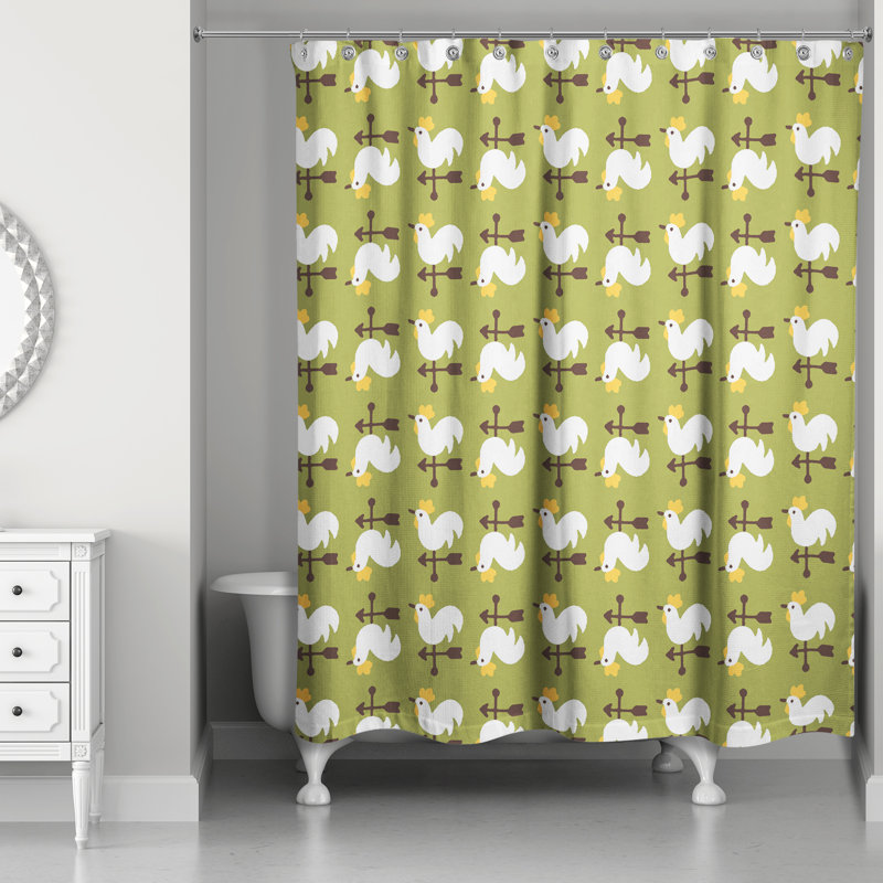 Rideau de douche simple coq Hamil, Vert / blanc