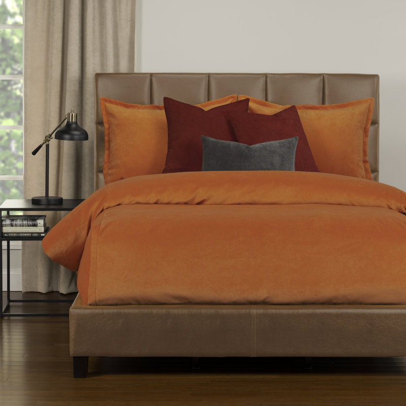 Mixology Velvet Bed Cap Comforter Set with Sewn Corners, Orange, King