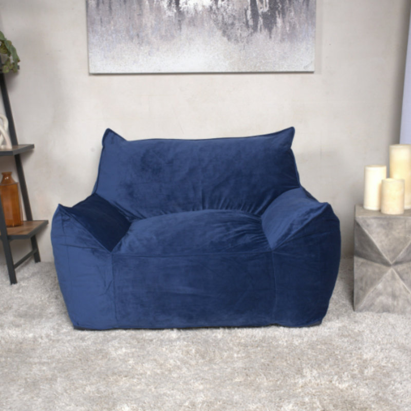 Fauteuil à billes en velours avec accoudoirs Allea (fauteuil à billes), H 32,04 po x l 42,04 po x P 39,97 po, Bleu