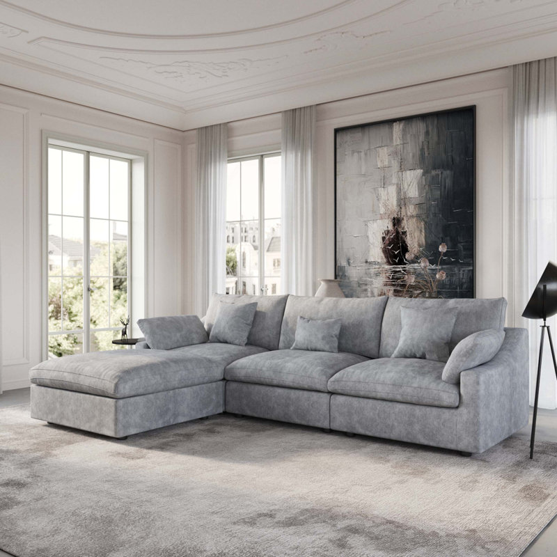 Canapé modulaire en L Sky Sky, Gris clair, Orienté à gauche (vu de face)