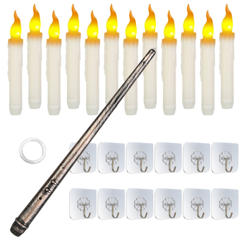 Ensemble de 12 bougies flottantes DEL avec télécommande baguette magique, lumière vacillante, guirlandes lumineuses à suspendre pour l'Halloween