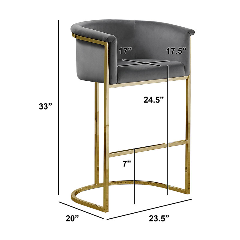 Maheer 24" Counter Stool (Single Chair), Dark Grey/Silver, Gold