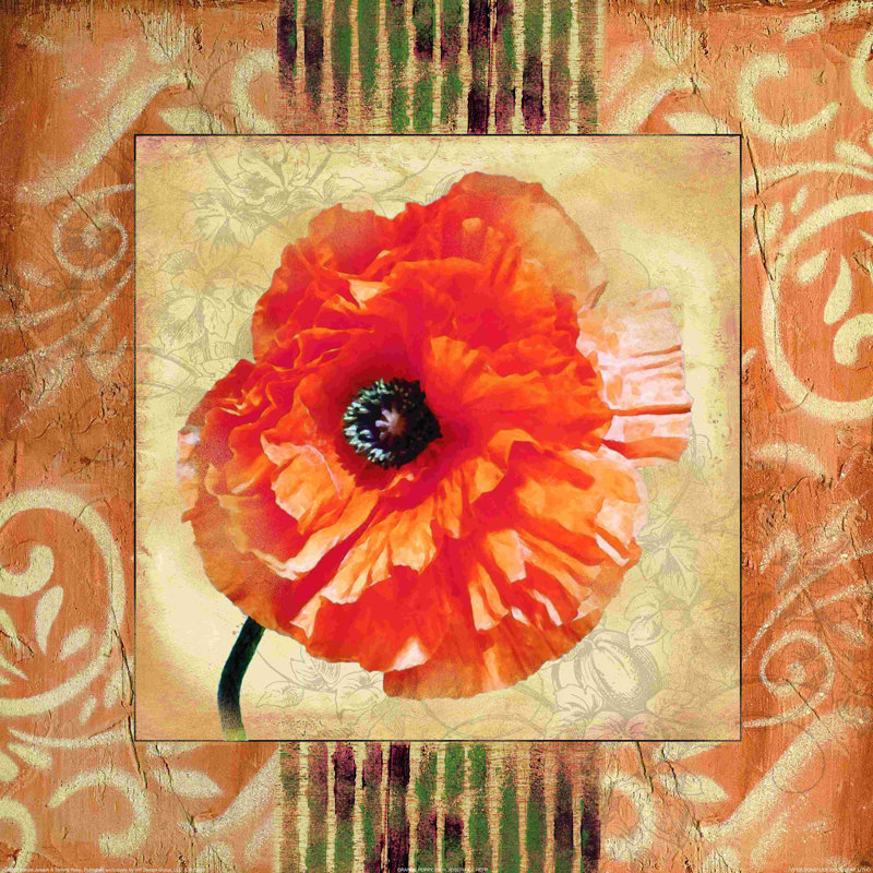 «Painted Orange Flower on Patterns», impression sur toile tendue, H 12 po x l 12 po x P 1,25 po