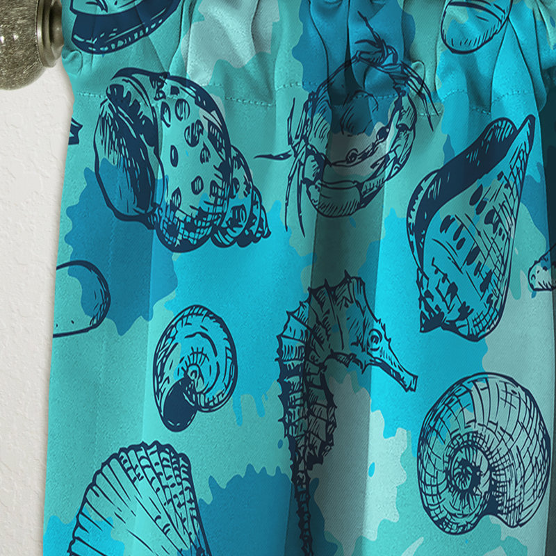Panneau de rideau côtier, coquille nautique, art occultant - motif avec des coquilles de dessin au trait, L 52 po x L 108 po