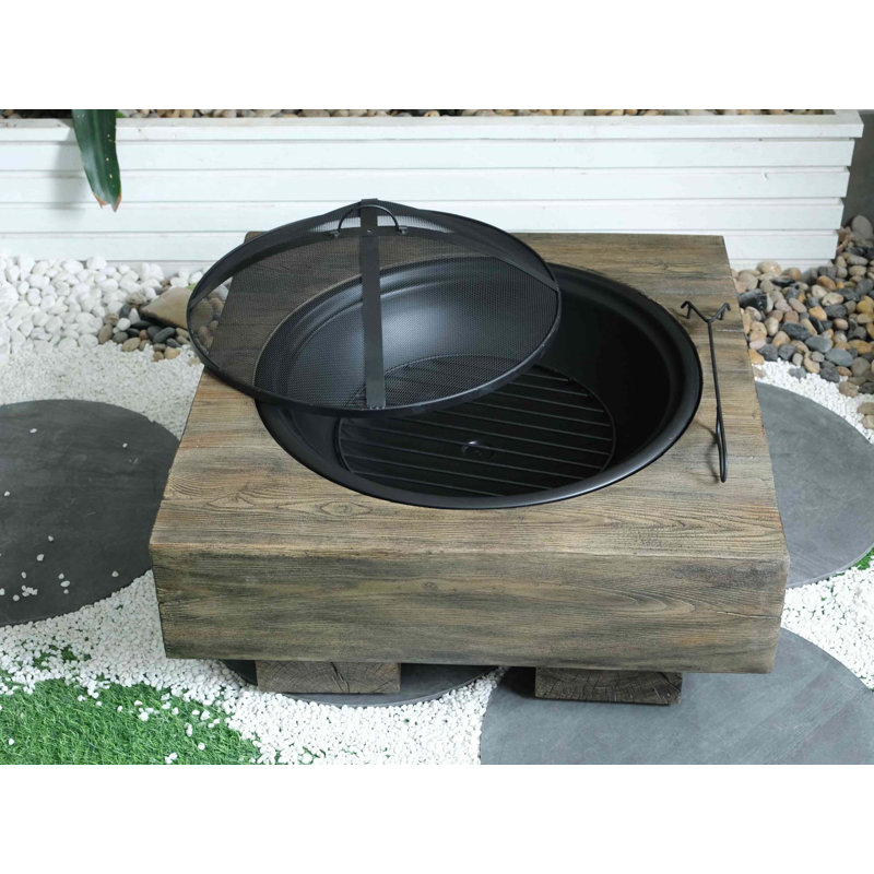 Wood-Fueled Outdoor Fire Pit With Wood Grain Design