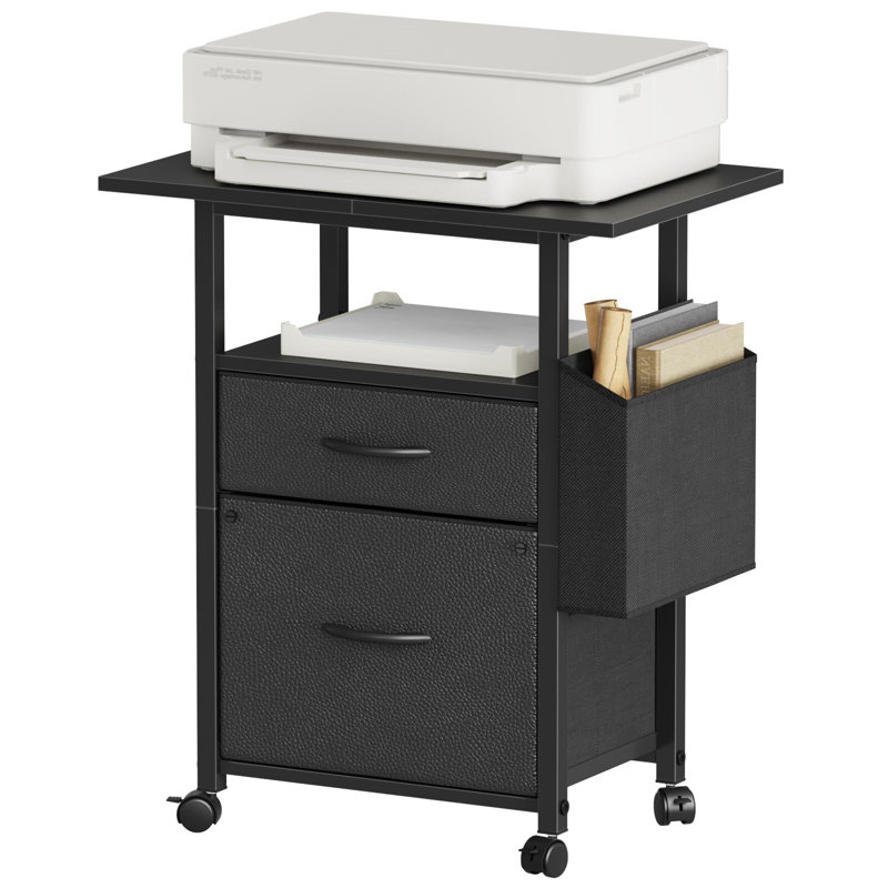 Black Mobile 2-Drawer File Cabinet with Extended Desktop