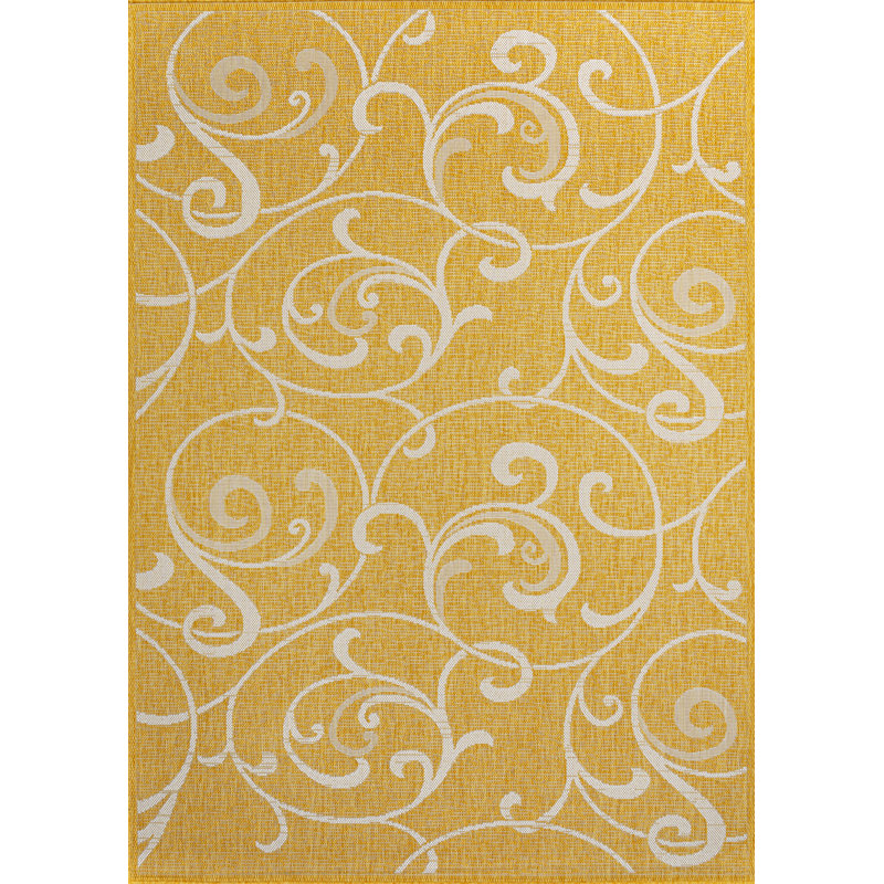Maribel Traditional Classic All-Over Scroll Yellow/Cream Indoor/Outdoor Rug, Rectangle 7'10" x 10'