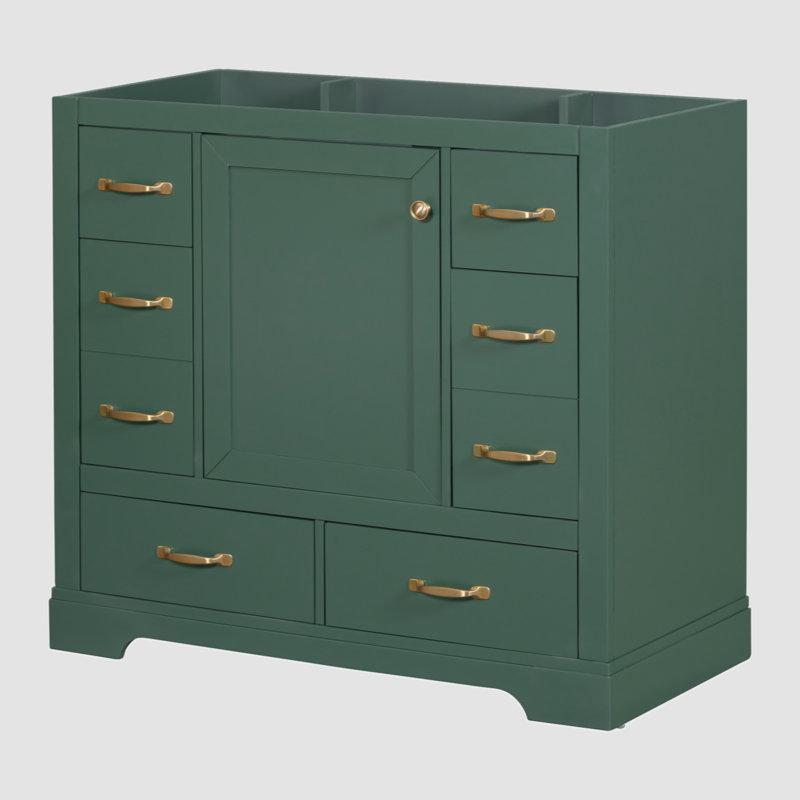 Meuble-lavabo 36 po sans lavabo, base d'armoire seulement, six tiroirs, diviseur de tiroir multifonctionnel, tablette réglable, vert