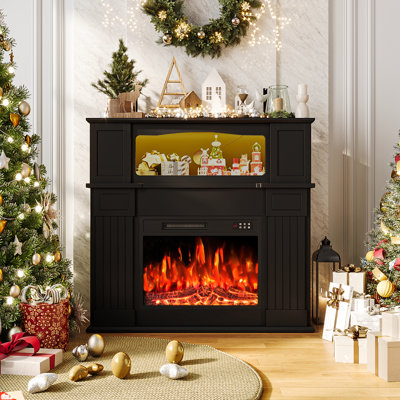 43” Electric Fireplace Mantel Wooden Surround Firebox, Tv Stand With 23" Freestanding Electric Fireplace