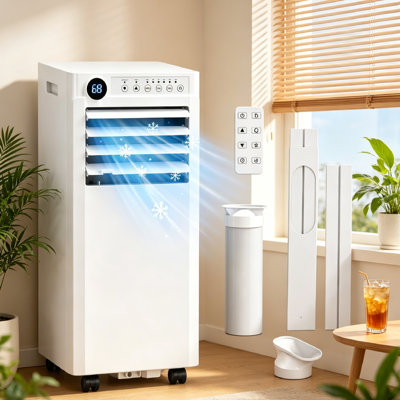 8000 BTU Portable Air Conditioner, 3-in-1 Indoor AC Unit with Cool, Dehumidifier & Fan Modes Cools Up to 350 Sq.ft, Remote Control & Quiet Sleep Mode, Energy Efficient AC Conditioner for Rooms, White