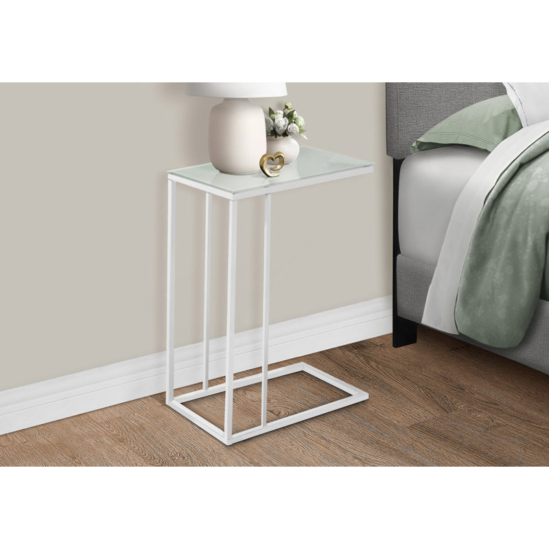 Table de bout chic en forme de C avec plateau en verre trempé
