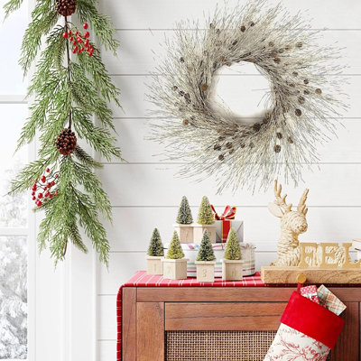 Winter Pinecone Wreath - Green/Brown - 26 Inch Birch And Pine Needle Wreath For Front Door, Wall, Window, Or Indoor Holiday Decor