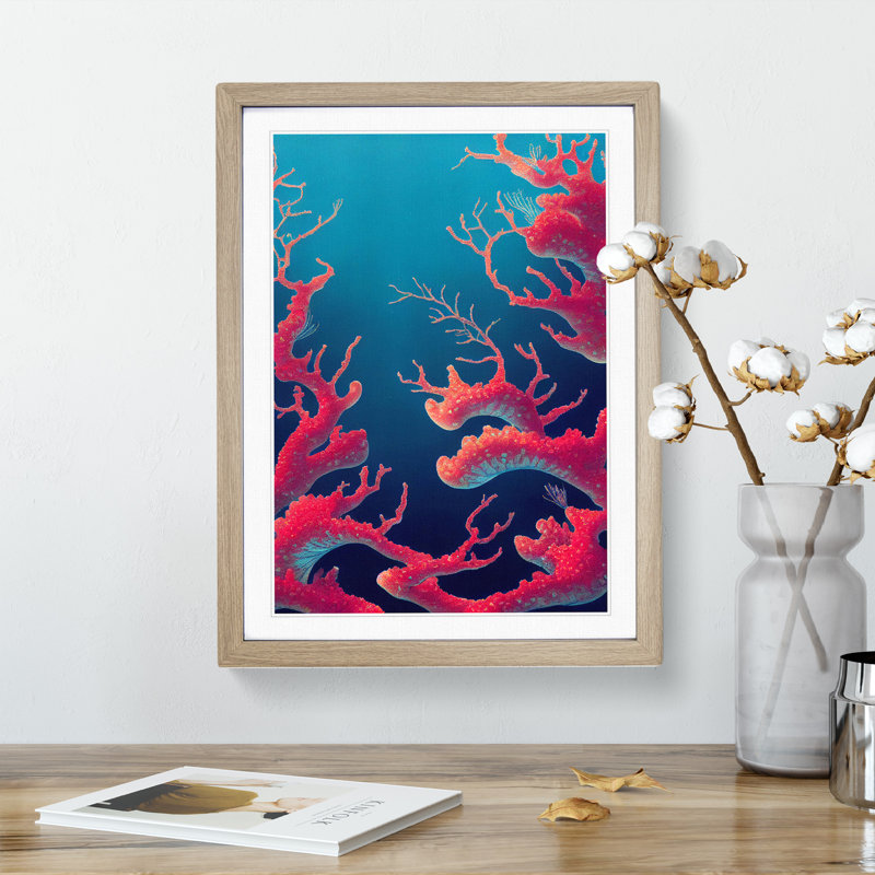 Stunning Coral - Single Picture Frame Print, 34cm H x 25cm W x 2cm D, Oak