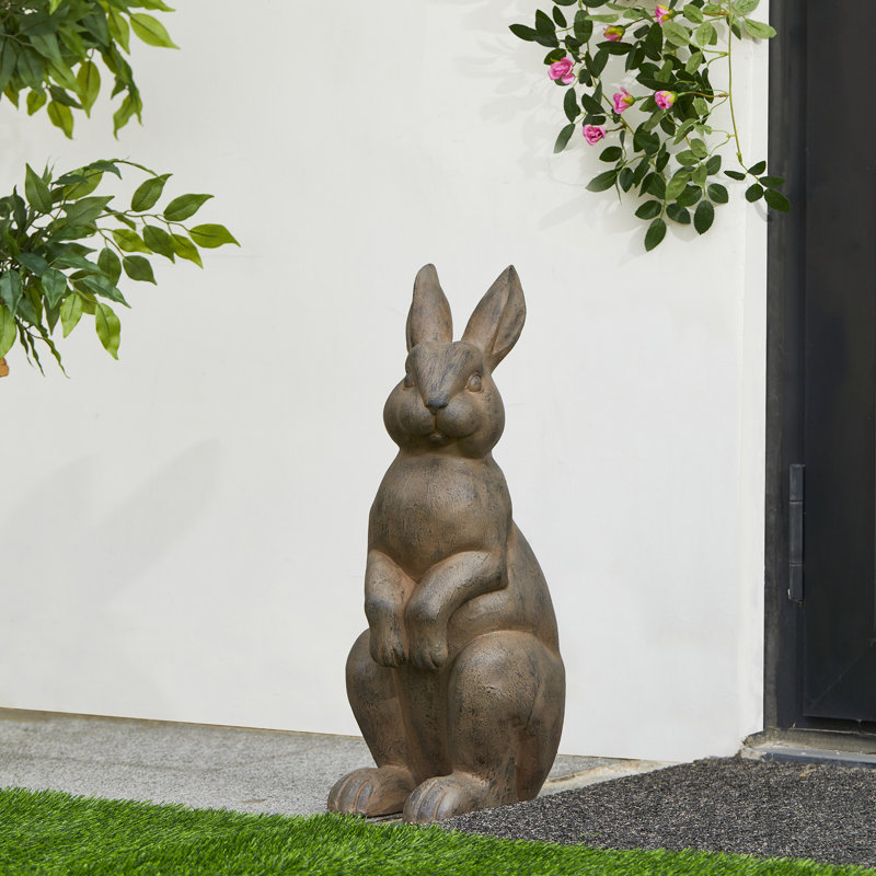 Bronze Distressed Standing Rabbit Garden Statue, 22.75 Inch