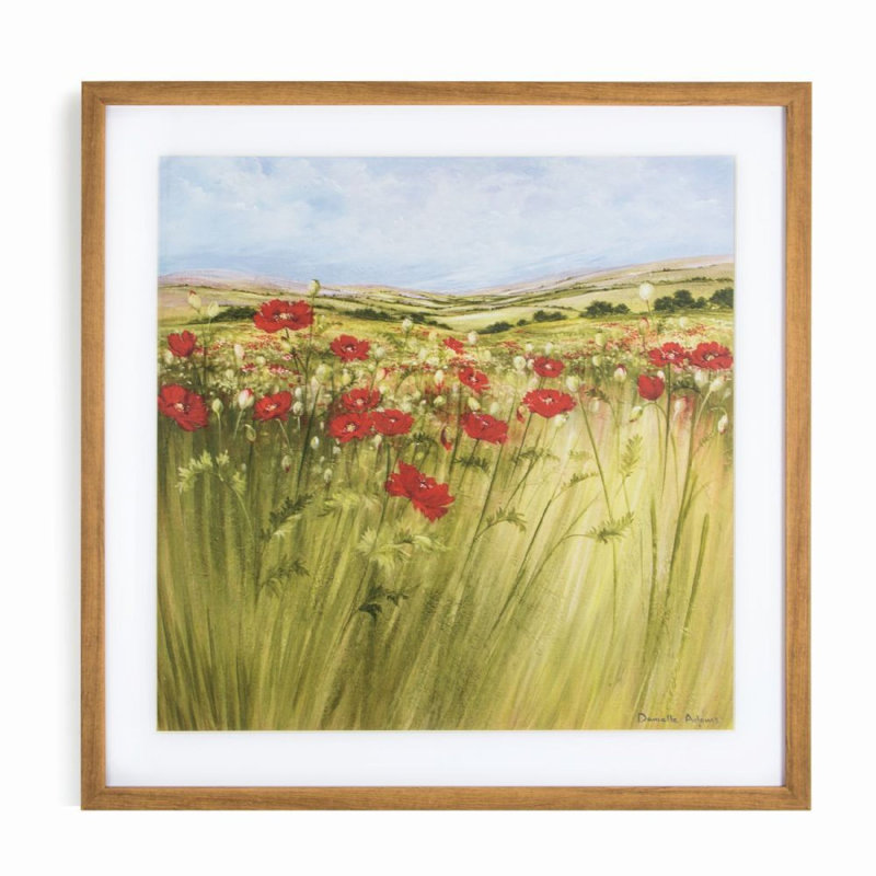 Art for the Home Poppy Meadow Countryside Landscape Wood Stained Brown Framed Wall Art